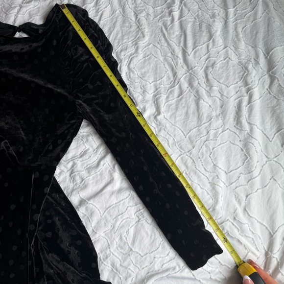 Topshop Black Polka Dot Velvet Dress Puff Sleeve Asymmetrical - Picture 7 of 7